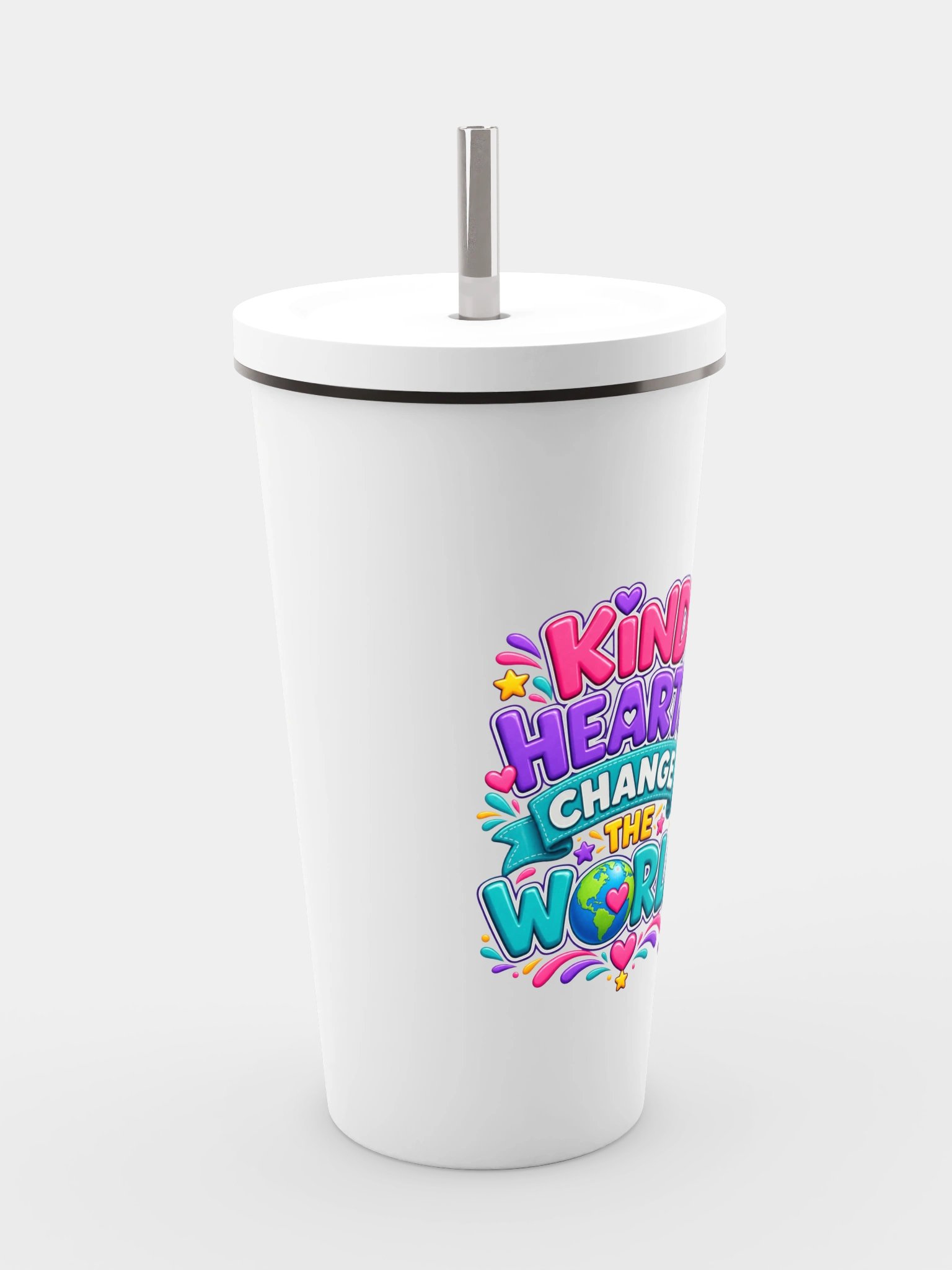 Stainless Steel Insulated Inspirational Tumbler with a Straw - Kind Hearts Change the World. product image (4)