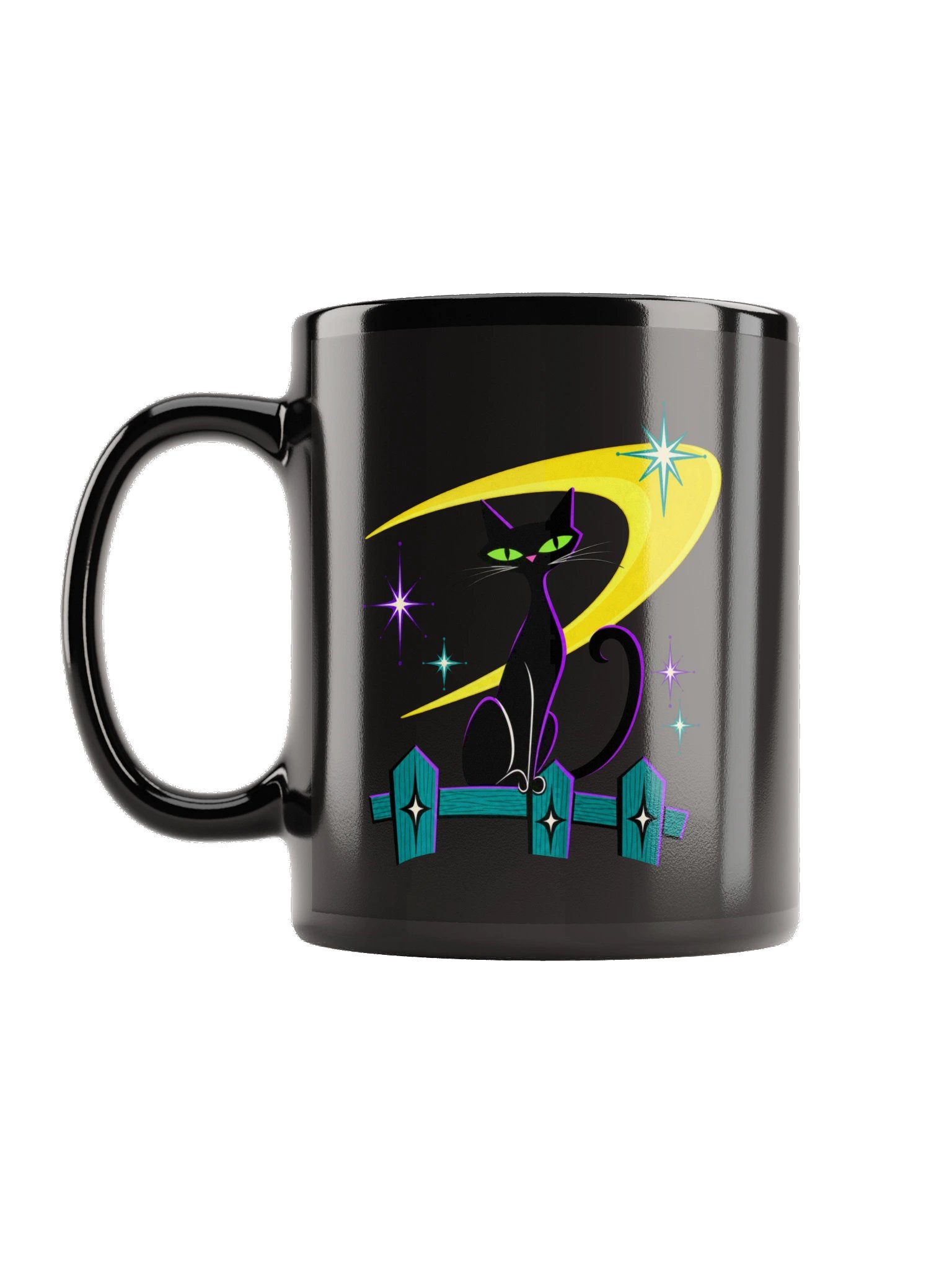 Midnight Atomic Cat – Black Glossy Mug product image (7)