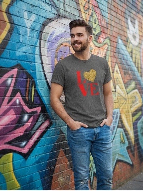 Love in Red Letters Gold Heart Oversized Tee product image (3)