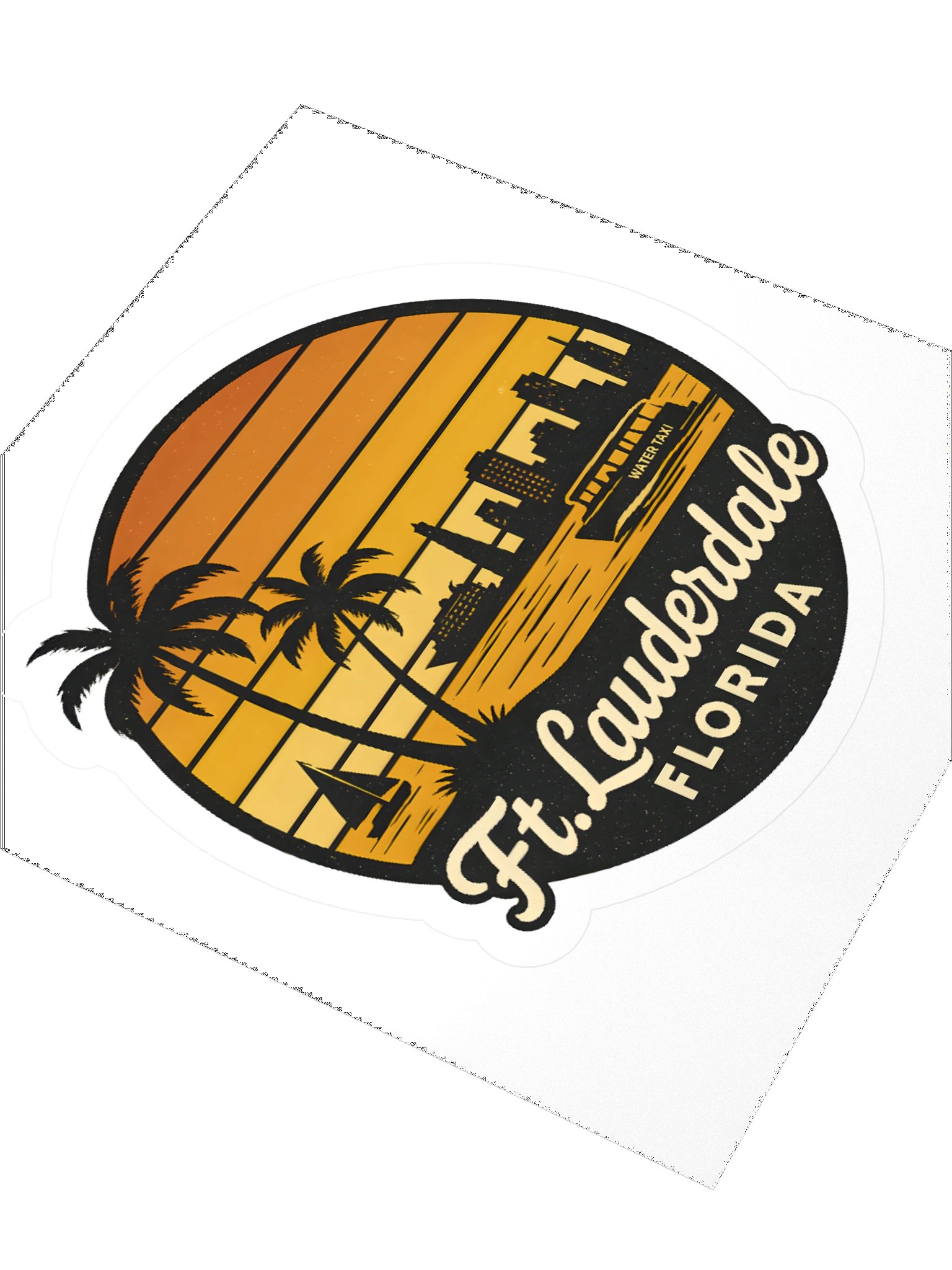 Retro Ft Lauderdale Florida Sunset Design with Palm Trees and Water Taxi Scene Sticker product image (7)