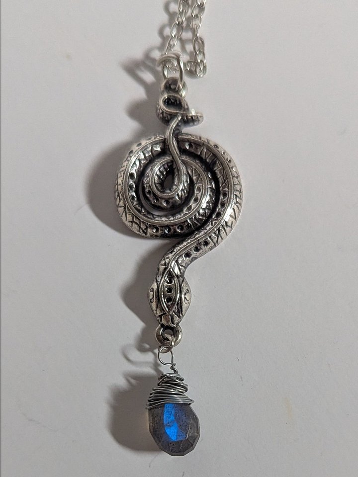 Coiled Silver Snake with Laboradite Drop product image (1)