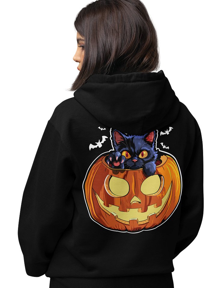 Black Cat in Pumpkin Graphic– Back Print Halloween Hoodie for Cat Lovers product image (2)