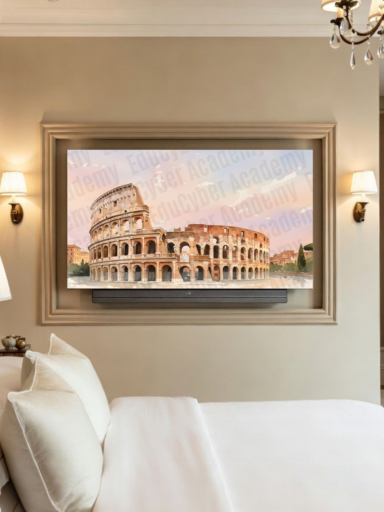 New 7 Wonders of the World Frame TV Art History of the Colosseum in Rome Italy Pastel Watercolor Desktop & Laptop Background Wallpaper Image (300 dpi) product image (3)