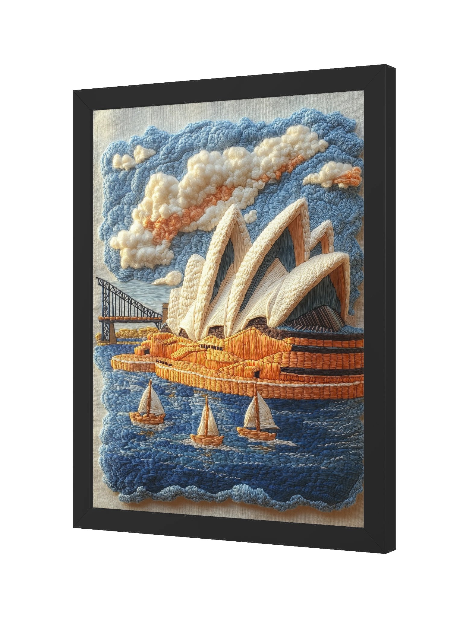Sydney by the Harbour | Embroidery-Style Wall Art — Framed Print product image (18)