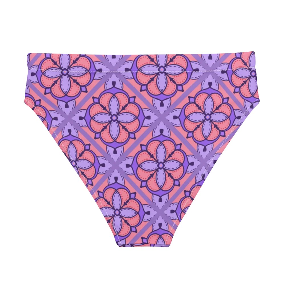 Peach and Lilac Symmetry Pattern High Waisted Bikini Bottom product image (2)