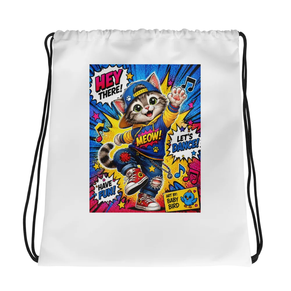 Baby Bird's Dancing Kitty Drawstring Backpack product image (1)
