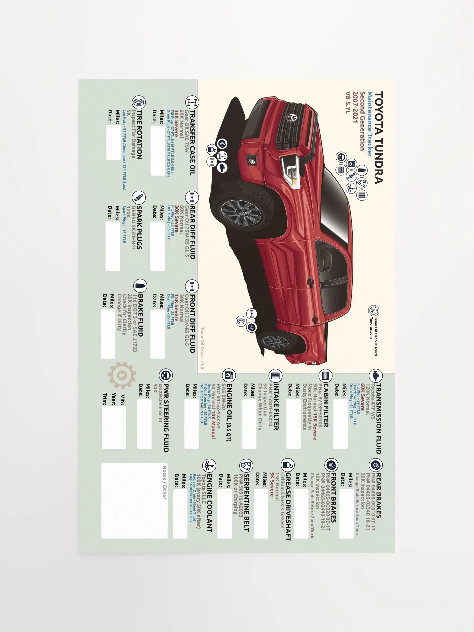 2nd Gen Tundra Maintenance Tracker - Barcelona product image (5)