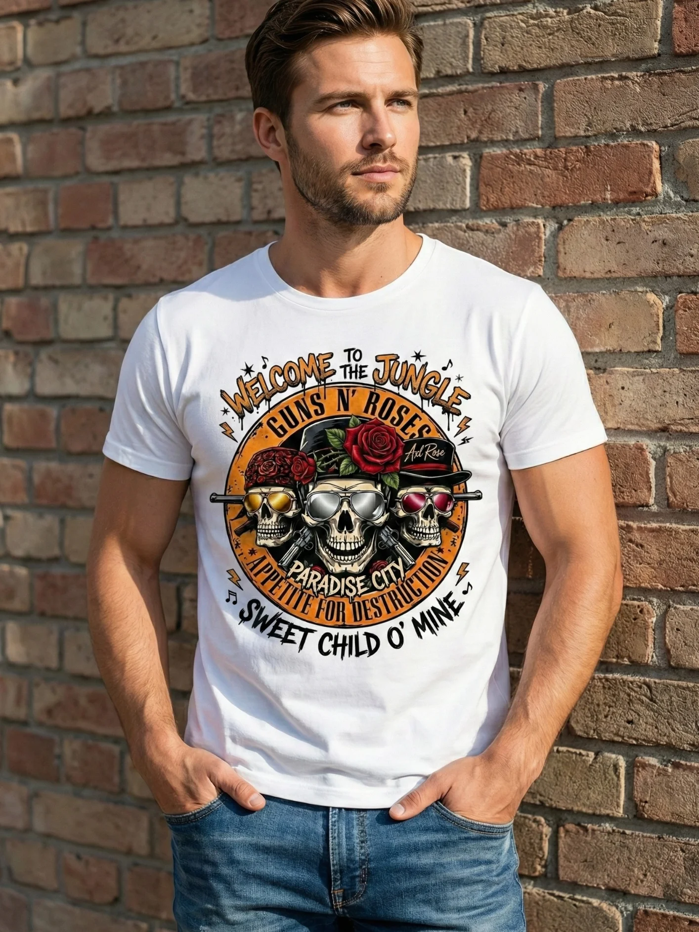 Guns N Roses T-Shirt Welcome To The Jungle | Skull Rose Appetite For Destruction Graphic Tee | Vintage 80s Hard Rock product image (1)