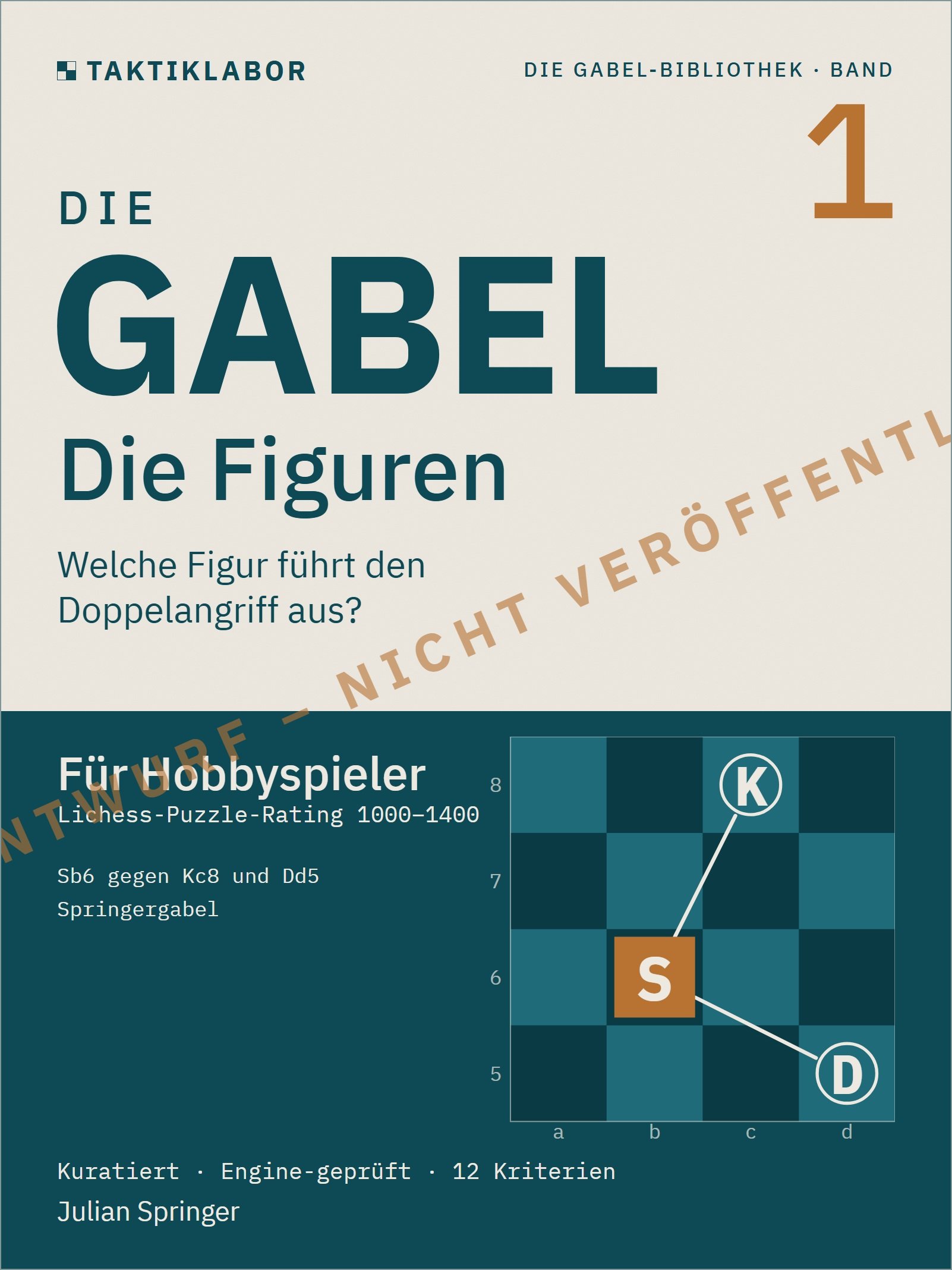 Die Gabel – Band 1: Die Figuren | 180 engine-geprüfte Taktikaufgaben zum Doppelangriff (Lichess-Puzzle-Rating 1000–1400) – EPUB + PDF product image (1)