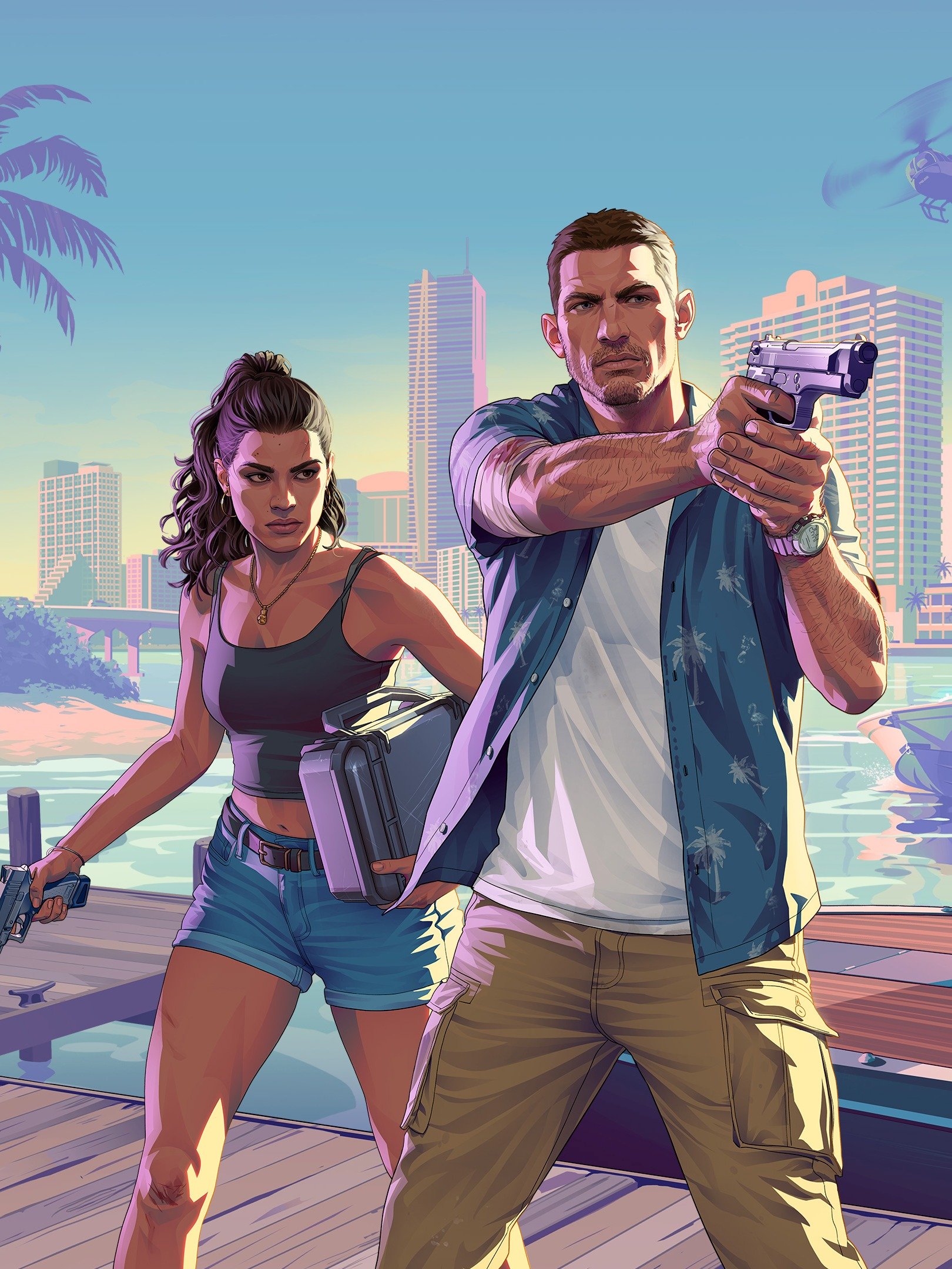 GTA VI Jason Duval Tropical Palm Tree Blue Hawaiian Shirt product image (2)