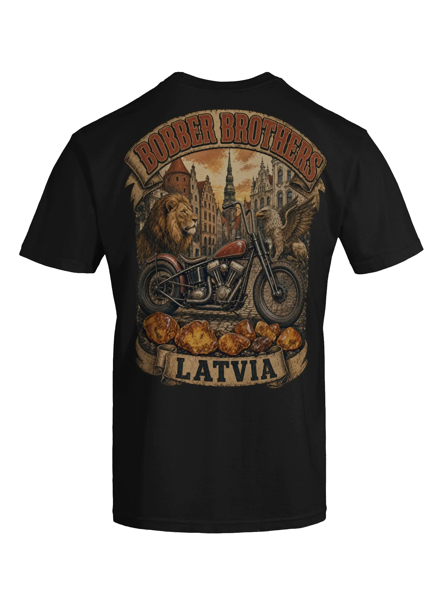 Latvia motorcycle t-shirt design by Bobber Brothers