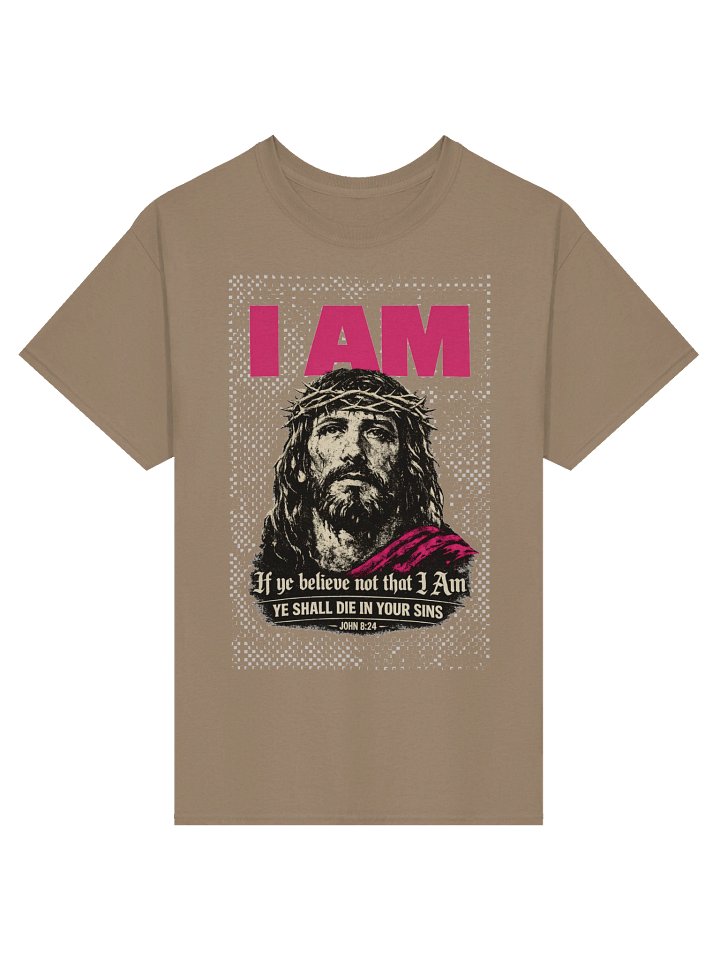 Jesus “I AM” T-Shirt – John 8:24 Bible Verse Christian Faith Graphic Tee, Artistic Christ Portrait Scripture Shirt, Inspirational Religious Apparel product image (1)