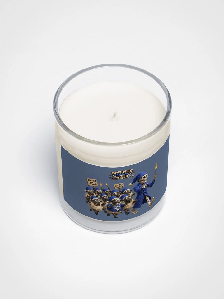''Sheeples Follow The Bones' Soy Wax Candle In A Clear Glass Jar product image (2)