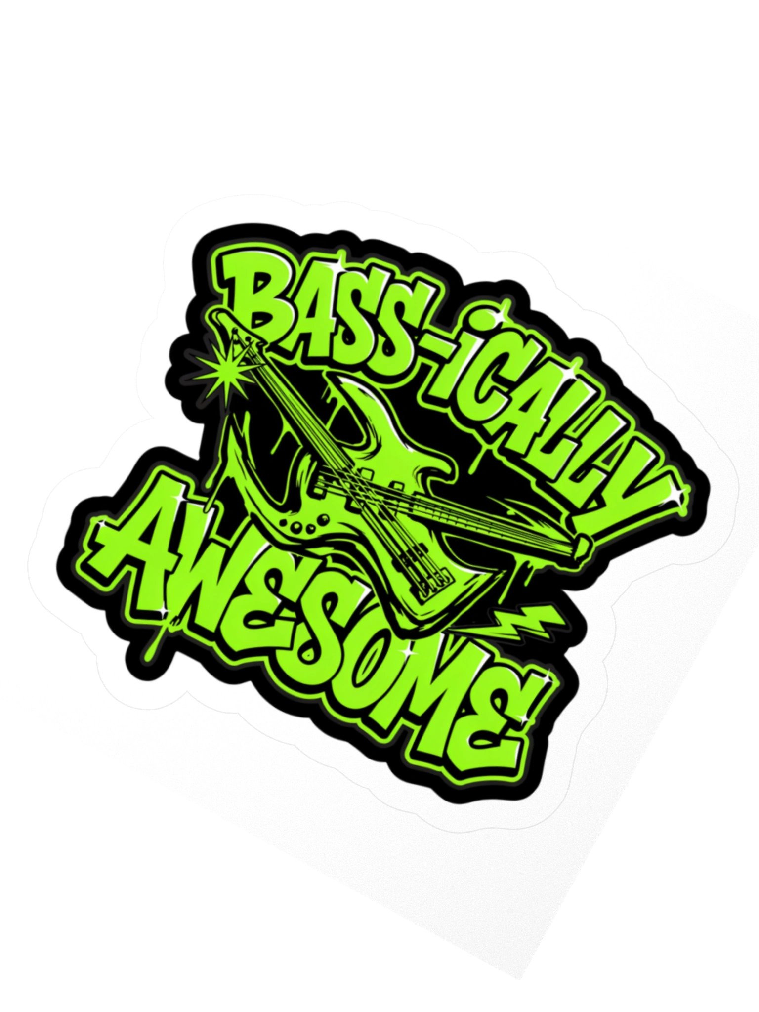 Bass-ically Awesome Neon Bass Guitar Kiss Cut Sticker product image (5)