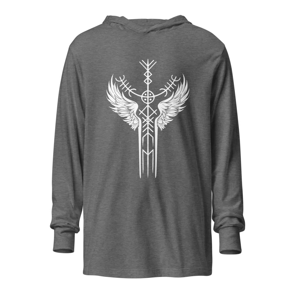 The Valkyrie Stave Hooded Long Sleeve Tee (white print) product image (1)