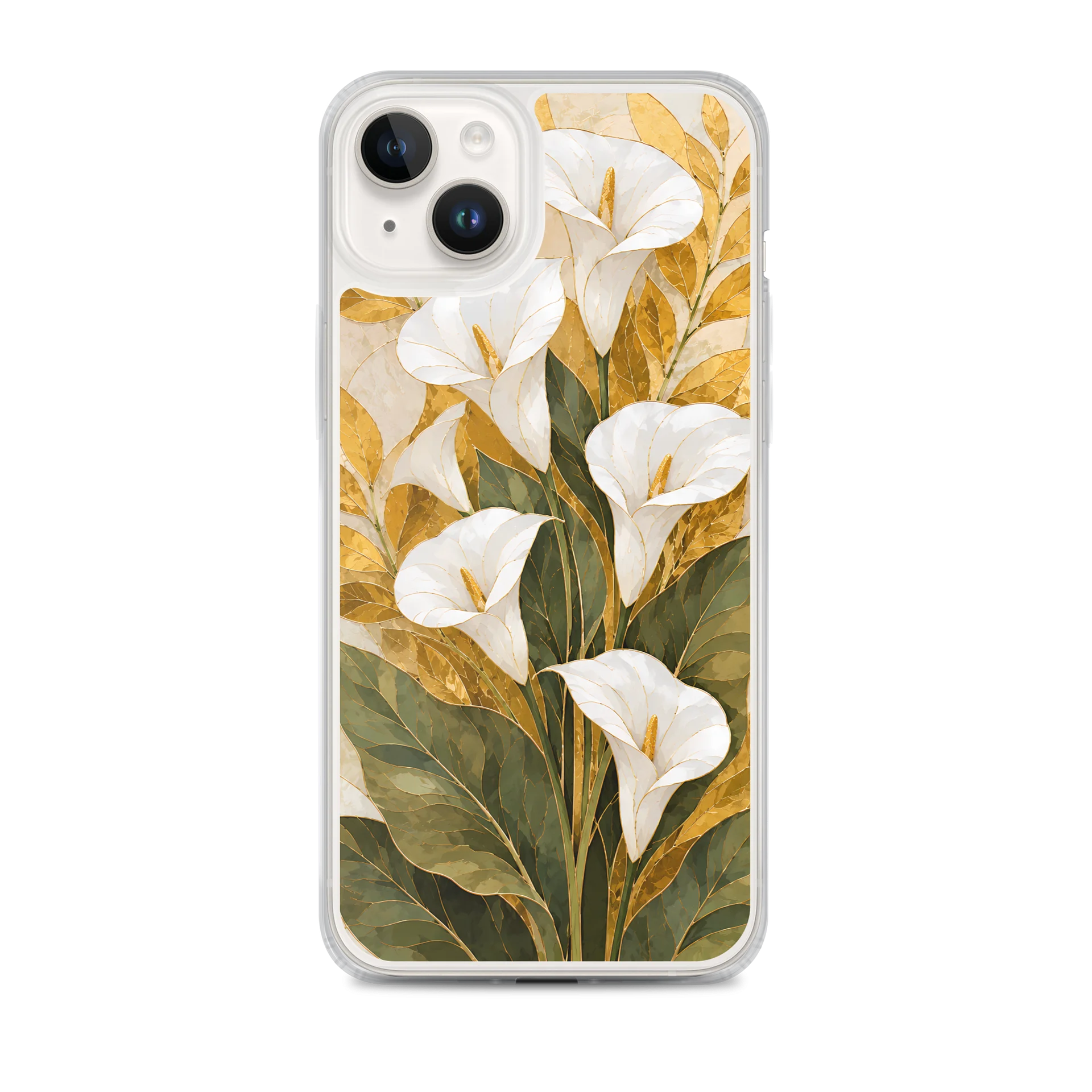 White Calla Lily And Golden Leaf Mosaic Premium Soft Silicone iPhone Case - MagSafe Compatible product image (1)