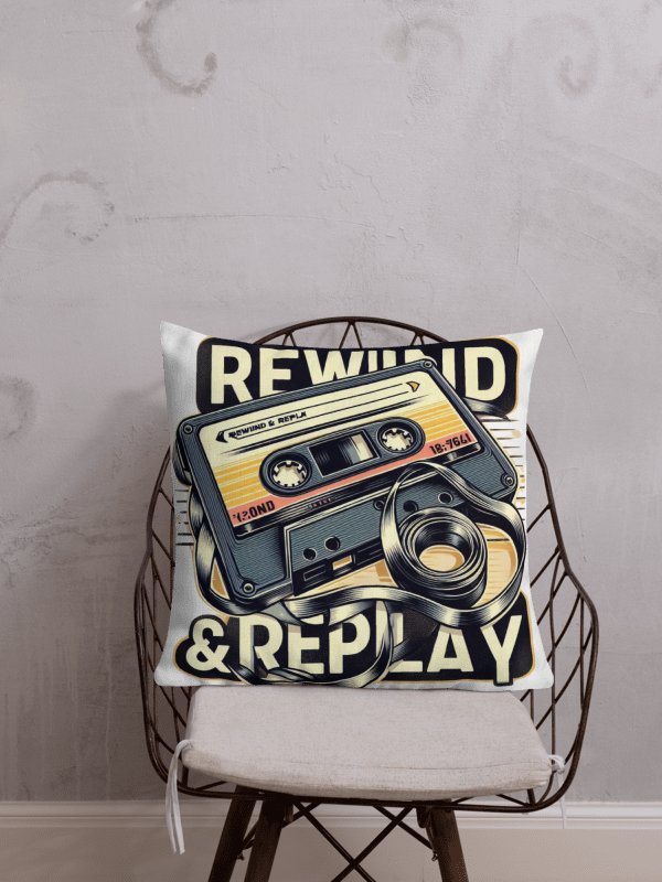 Rewind & Replay Retro Cassette Tape Pillow | AI Design Vintage Rewind Replay product image (1)