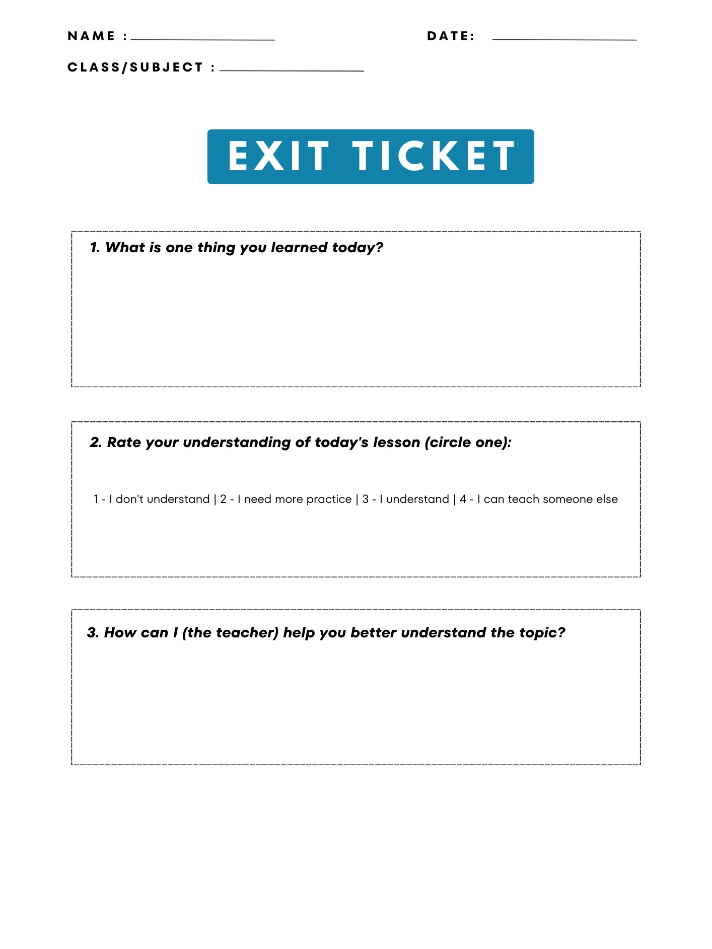 Exit Ticket Template | Printable Classroom Resource product image (1)
