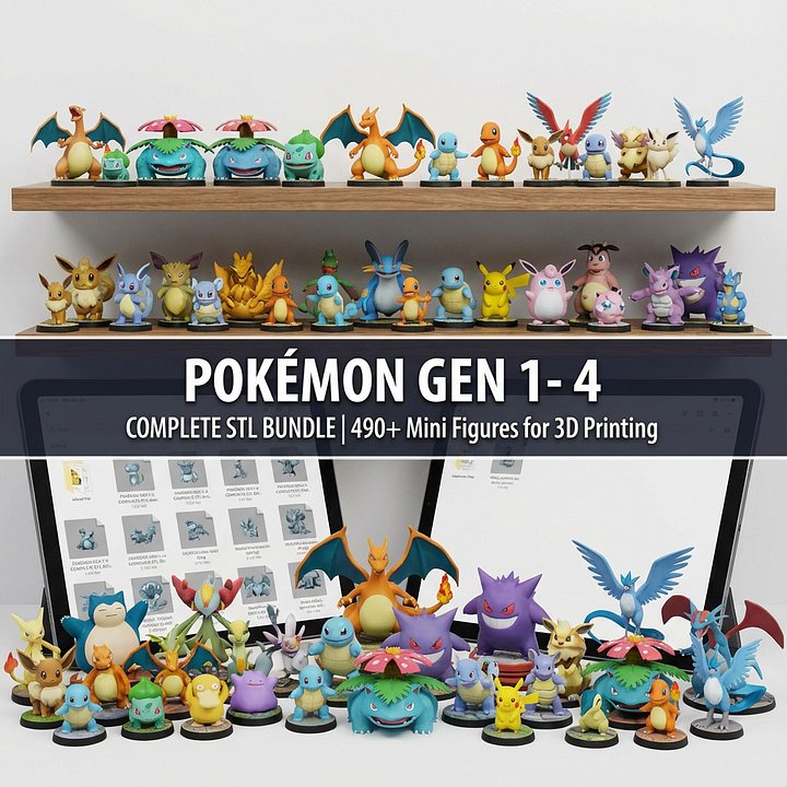 Pokémon Gen 1-4 Complete STL Bundle | 490+ Mini Figures for 3D Printing product image (2)
