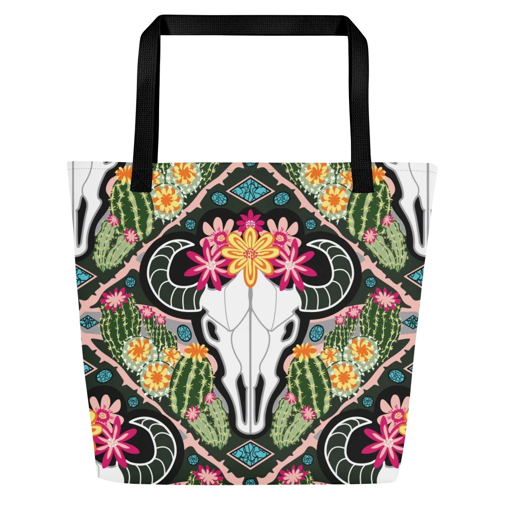 Western Americana Cacti Cow | Illustrated Tote Bag | by Monique Faella Designs™ product image (1)