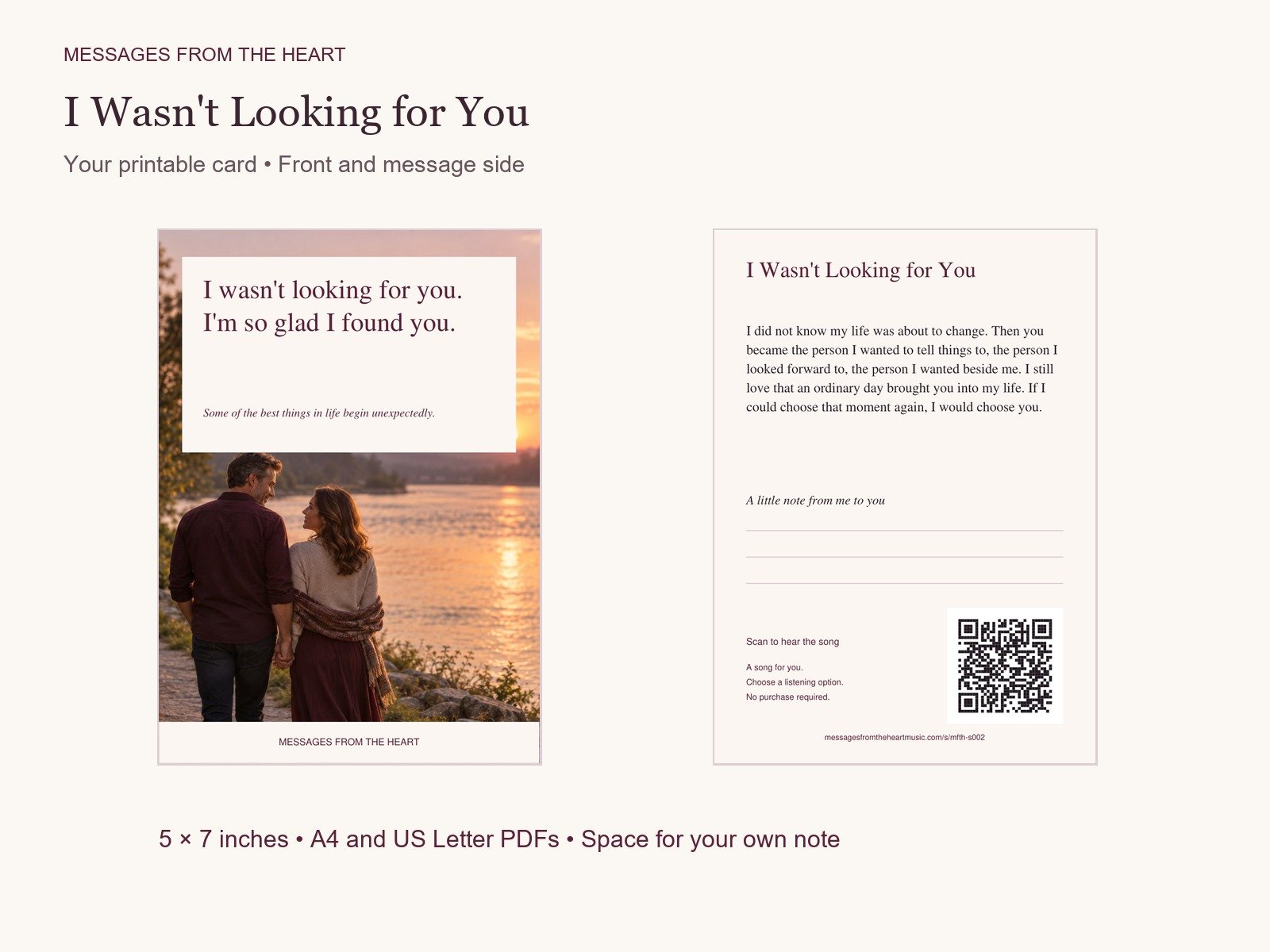 I Wasn't Looking for You — Printable Song Gift product image (2)
