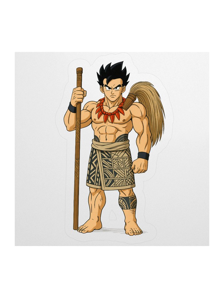 Anime-Inspired Samoan Matai Warrior Kiss-Cut Sticker – Polynesian Pe‘a Tattoo & Fue Design product image (2)