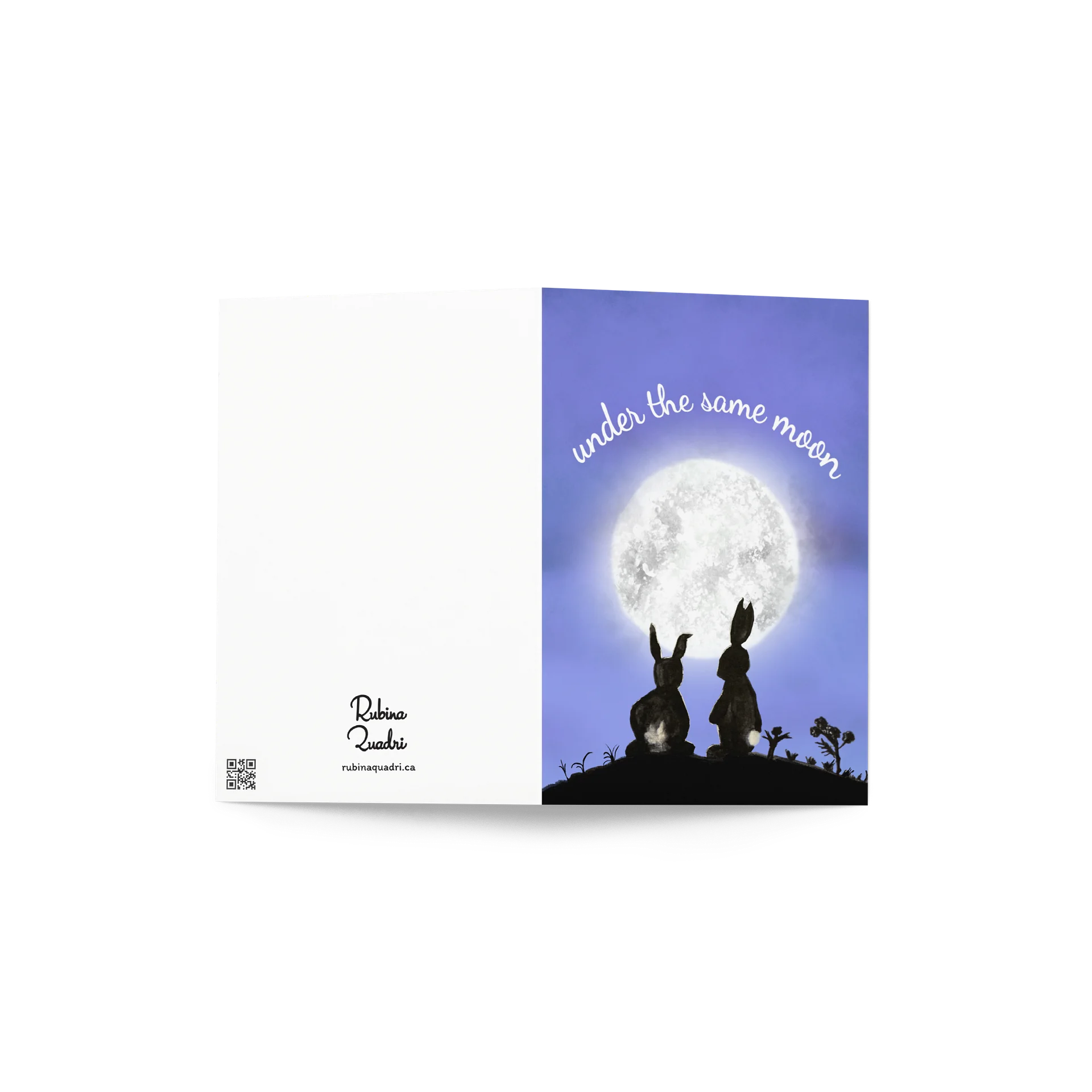 Under the Same Moon | Watercolor Rabbit Silhouettes Against a Night Sky product image (2)