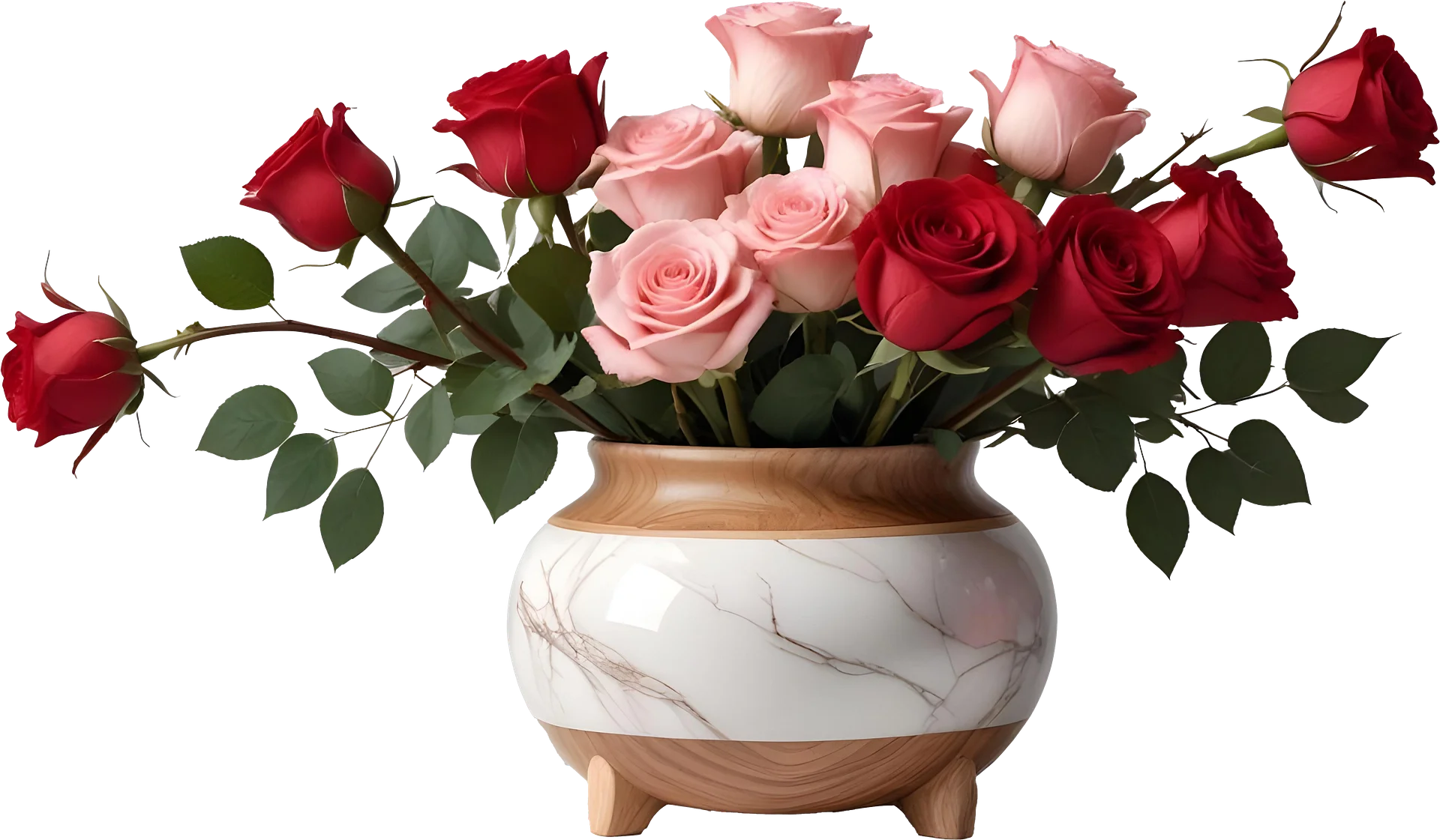 Marble Charm – Footed Vase with Roses PNG product image (1)