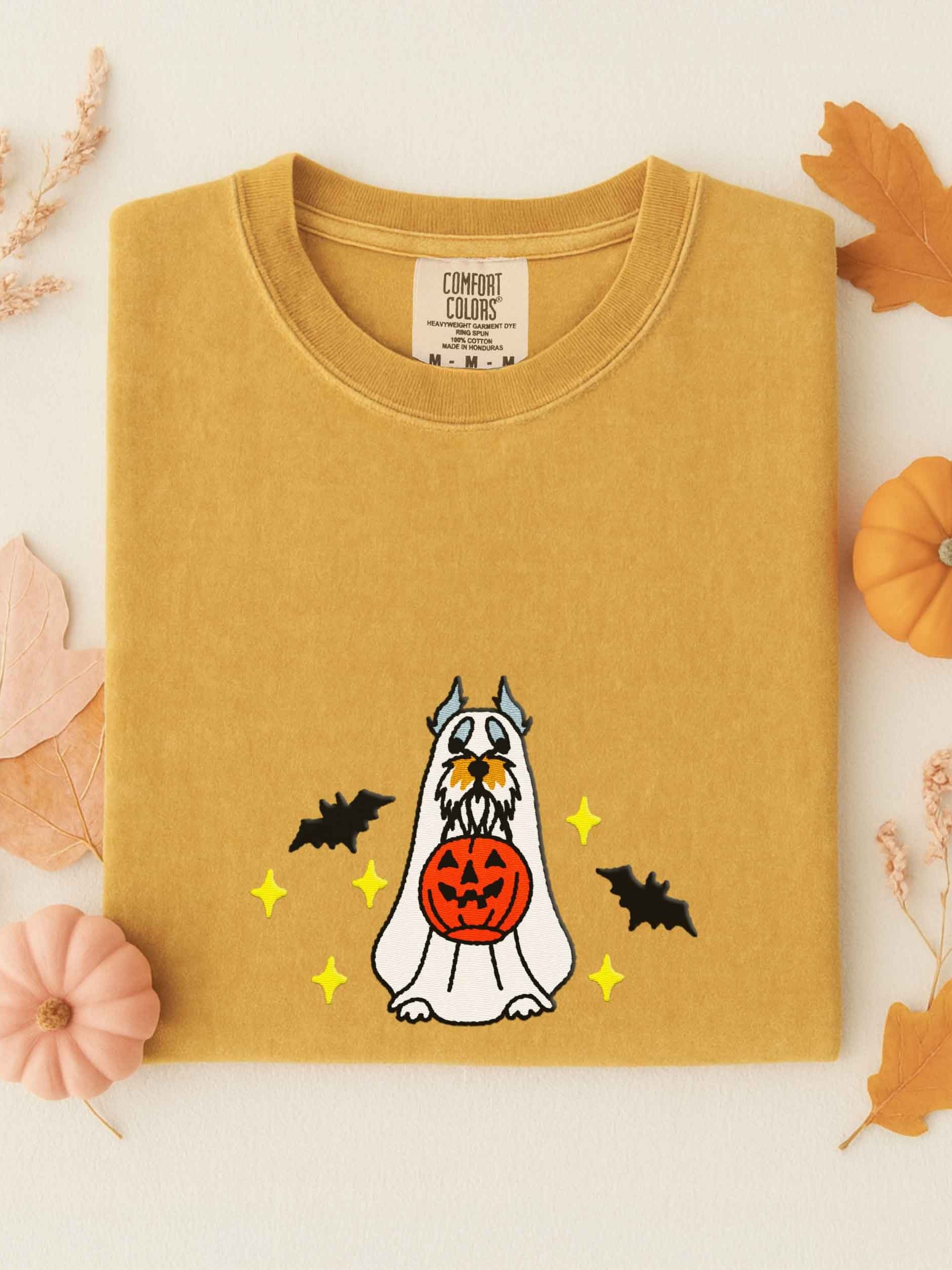 Halloween Miniature Schnauzer(Salt & Pepper, Cropped Ears) Embroidered T-Shirt product image (1)