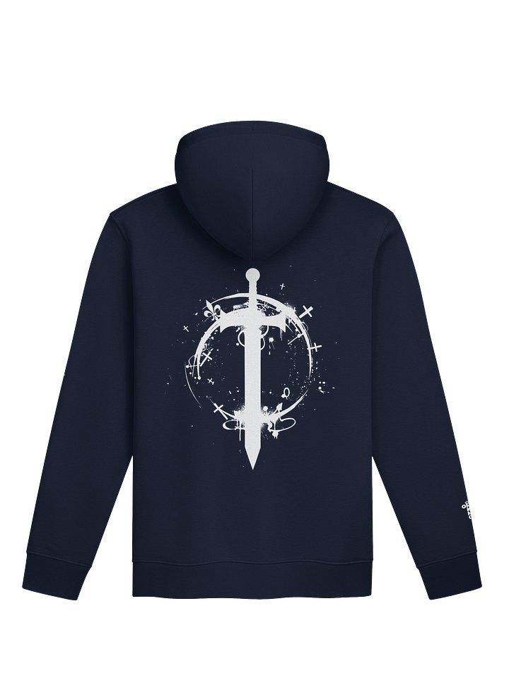 ONE KING Urban Crusader Silhouette 100% Organic Cotton Premium Street Hoodie with embroidered sleeve logo white print product image (1)