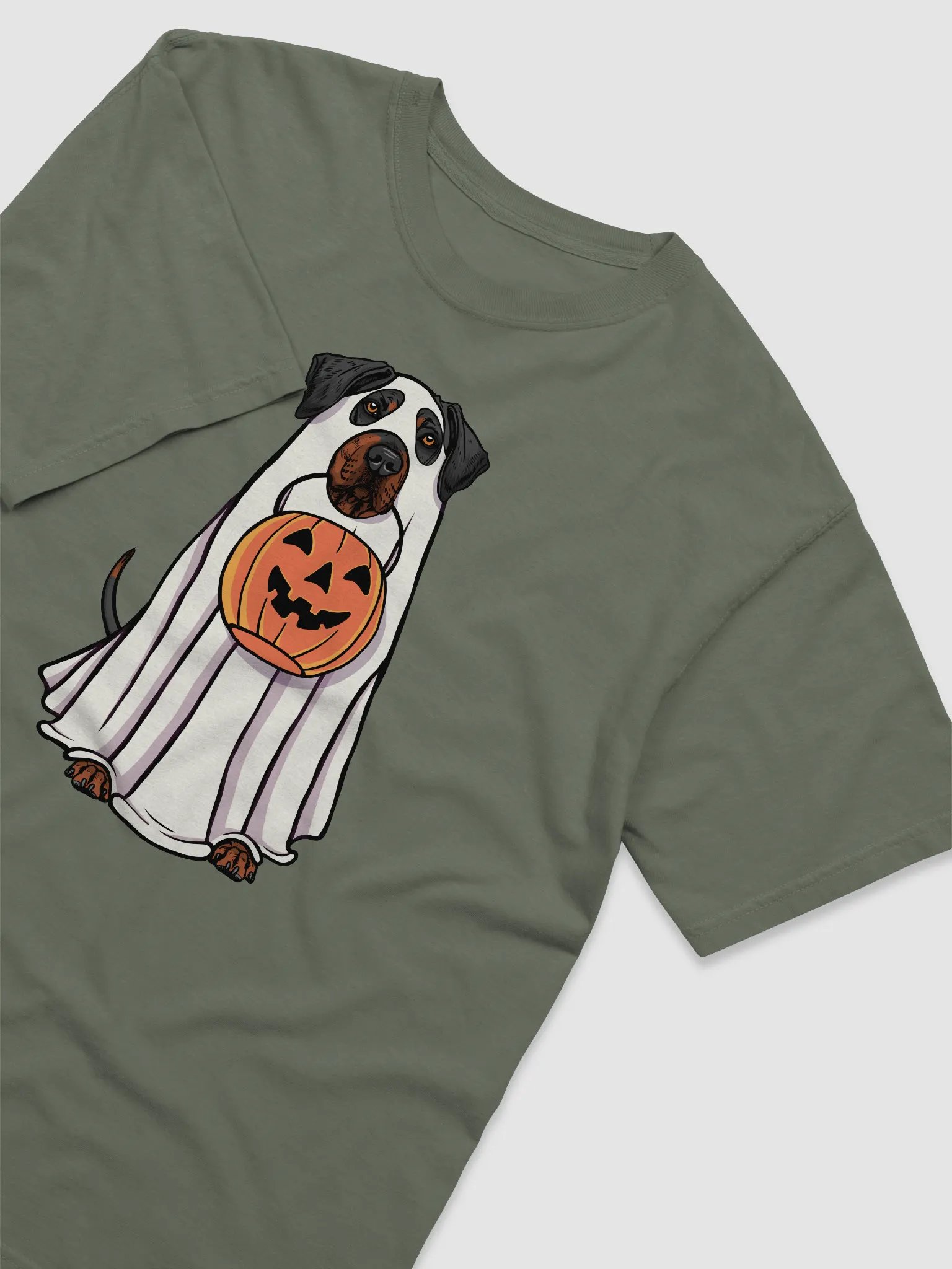 Funny Halloween Rhodesian Ridgeback(Black & Tan) T-Shirt | Funny Dog Wearing a Ghost Costume and Holding a Pumpkin Basket product image (6)