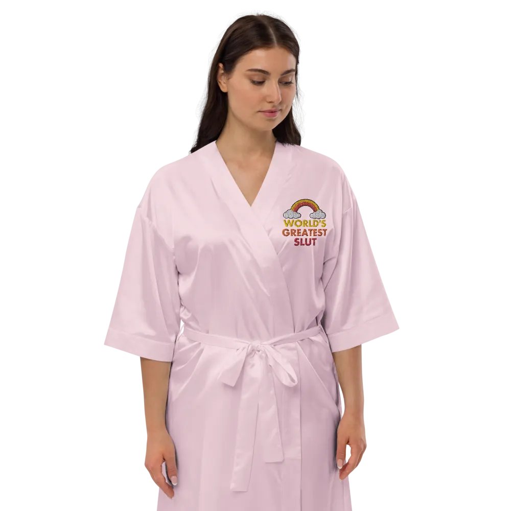 World's Greatest Slut embroidered satin robe product image (2)