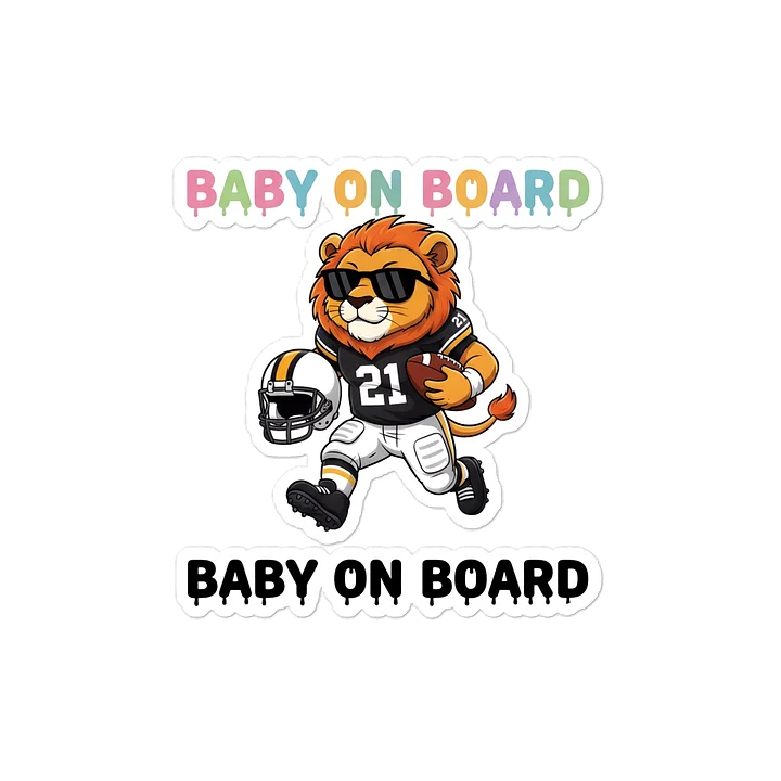 Funny Lion Football Baby on Board Sticker - 5x5 Weatherproof Vinyl Car Decal - Cute Sporty Lion Tailgate Decor - Premium Outdoor Grade Safety Sign for SUVs & Jeeps product image (1)