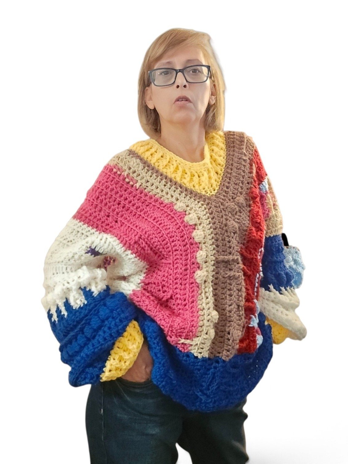 Suéter de Crochet Color-Block Artesanal (Talla M/L) product image (8)