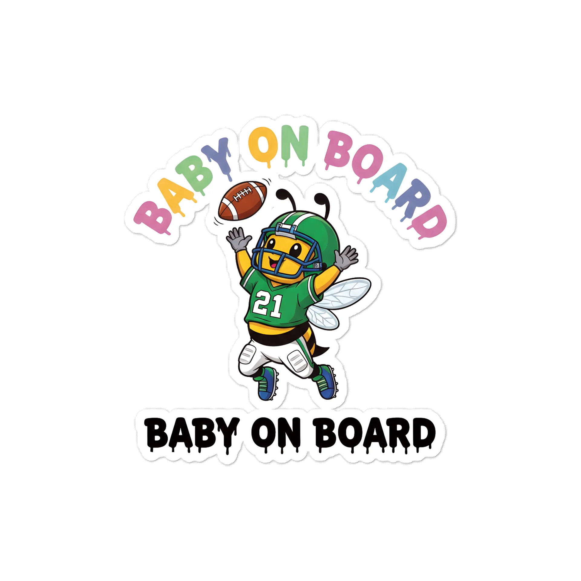 Funny Bee Football Baby on Board Sticker - 5x5 Weatherproof Vinyl Car Decal - Cute Sporty Bee Tailgate Decor - Premium Outdoor Grade Safety Sign for SUVs & Jeeps product image (1)