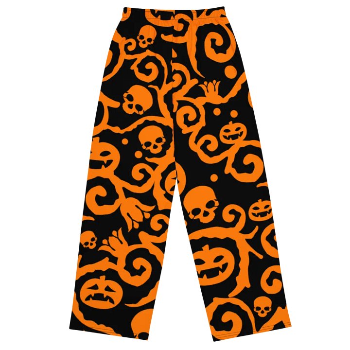 Orange & Black Scary Pumpkins Skull Unisex Wide-Leg Pants product image (1)