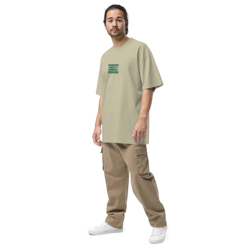 CURRENTLY IN BURNOUT (outline, green thread) oversized faded neutral tee product image (8)