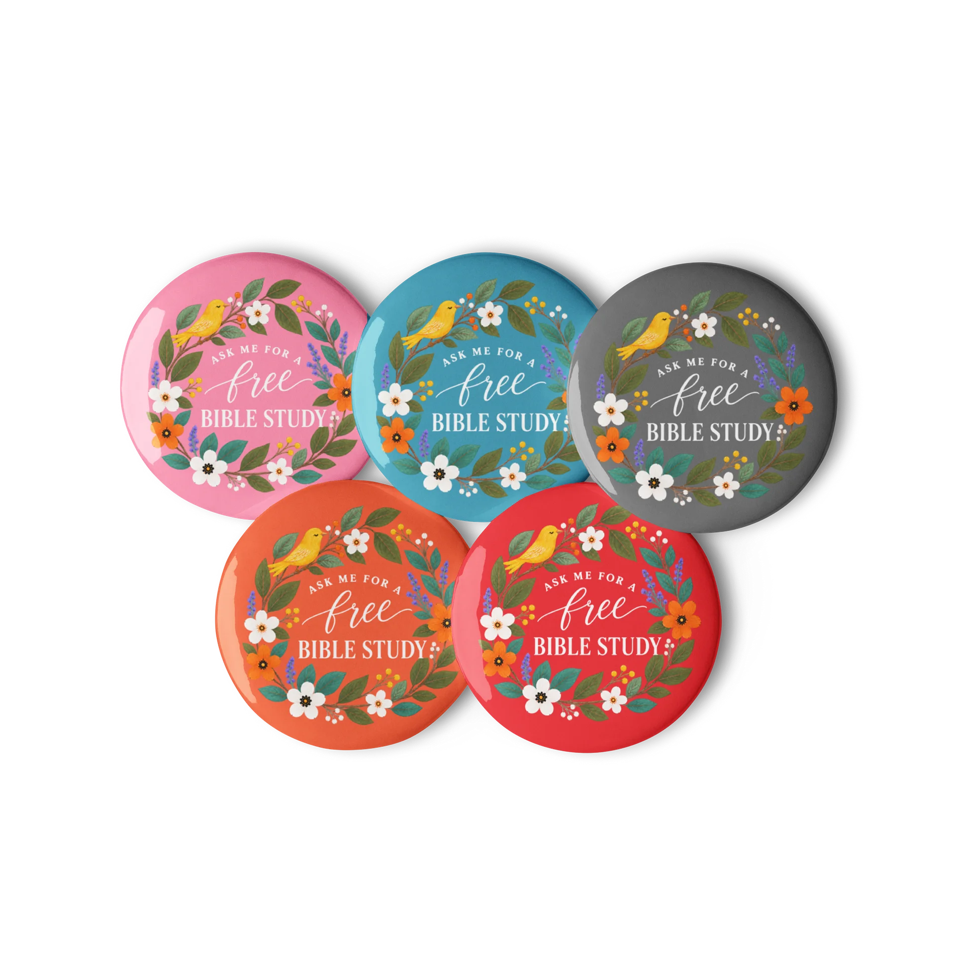 Ask Me for a Free Bible Study Floral Pin Button Set product image (1)