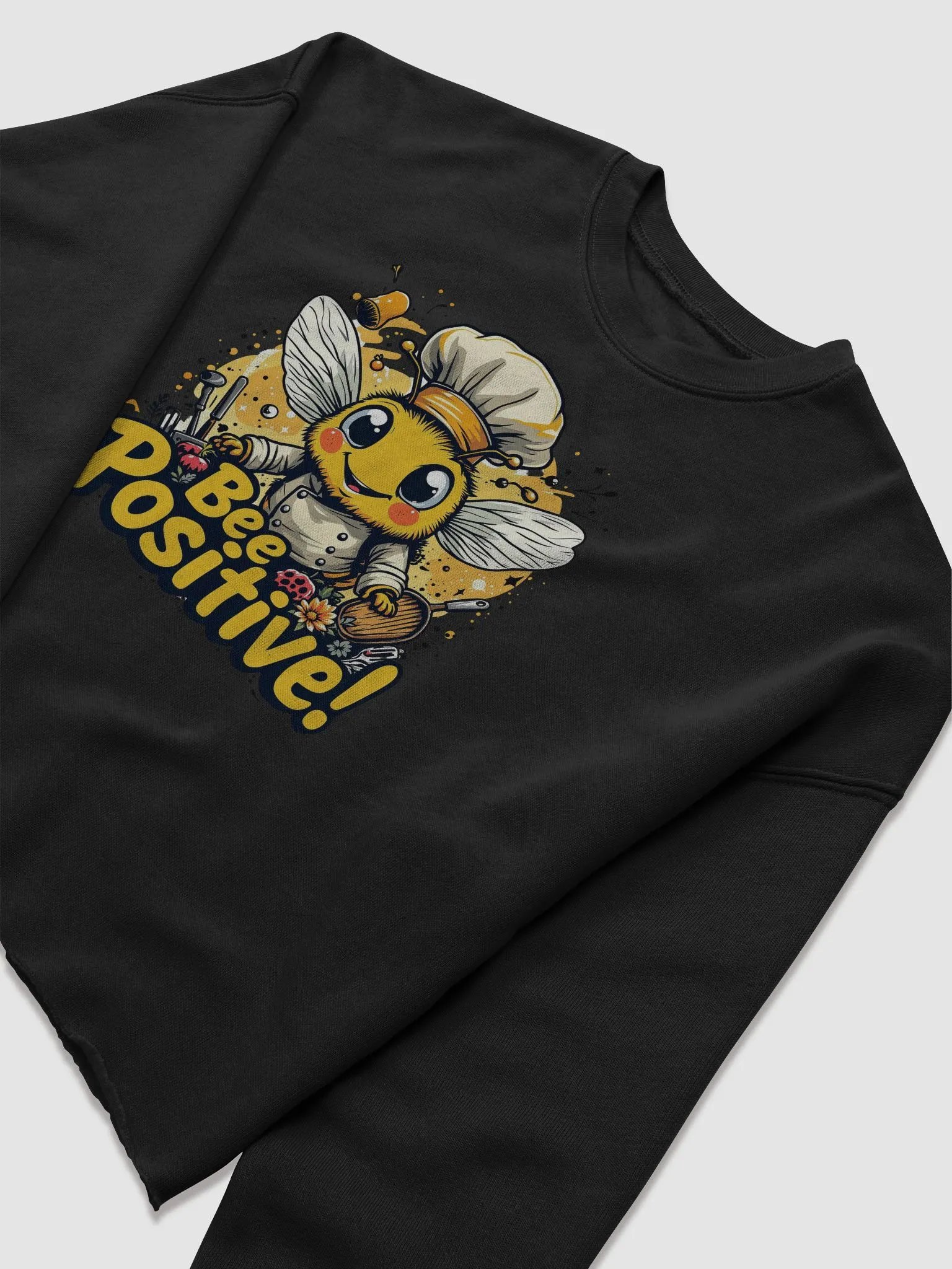 Bee Positive! Chef Bee Cartoon Crop Sweatshirt product image (23)