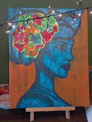Did I ruin the painting with the flowers? 🫣😅 (artwork feb '24) #experiment #queenbee #portraitart #acrylicpaint #artjourney 