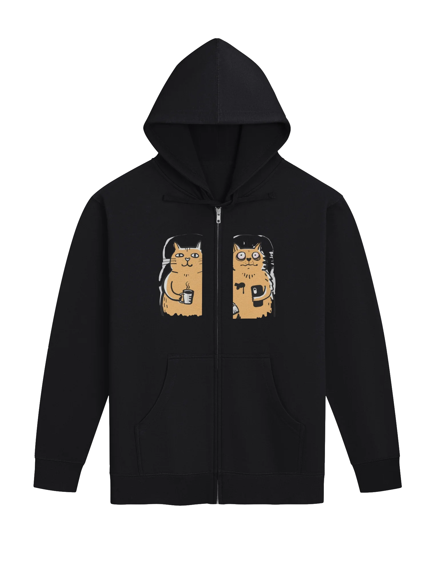 Coffee Cats Black Zip-Up Hoodie – Cute Cat Graphic Unisex Hoodie product image (1)