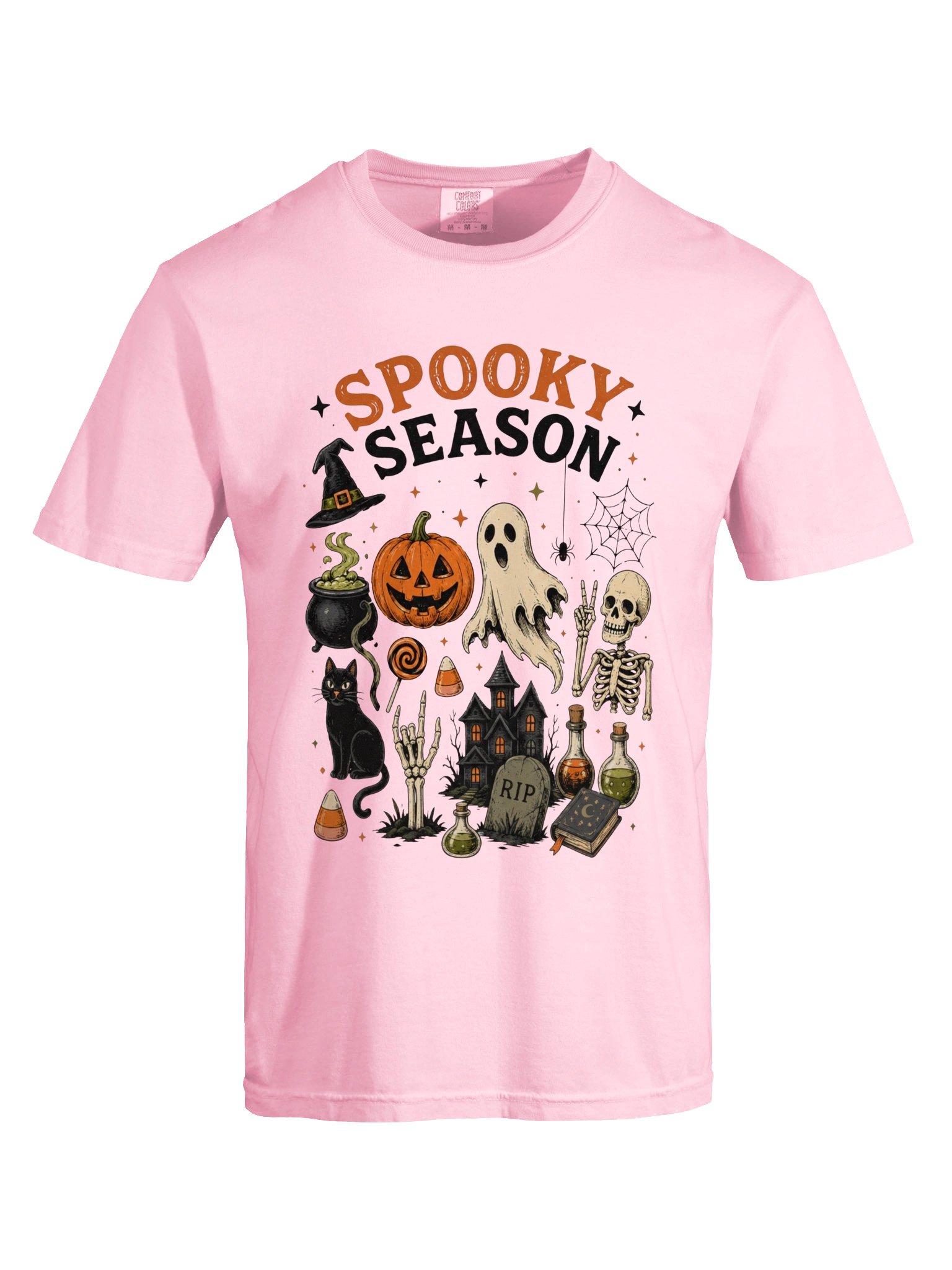 Spooky Season Pastel Halloween Graphic Tee - Cute Ghost, Pumpkin & Cat Shirt product image (35)