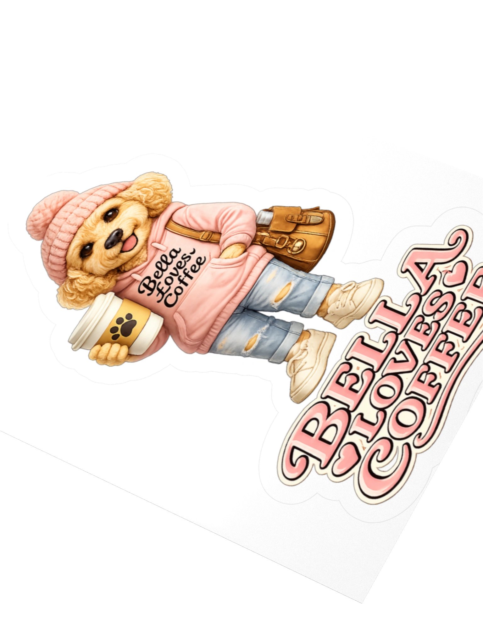 Bella Loves Coffee Cute Dog Kiss Cut Sticker product image (3)
