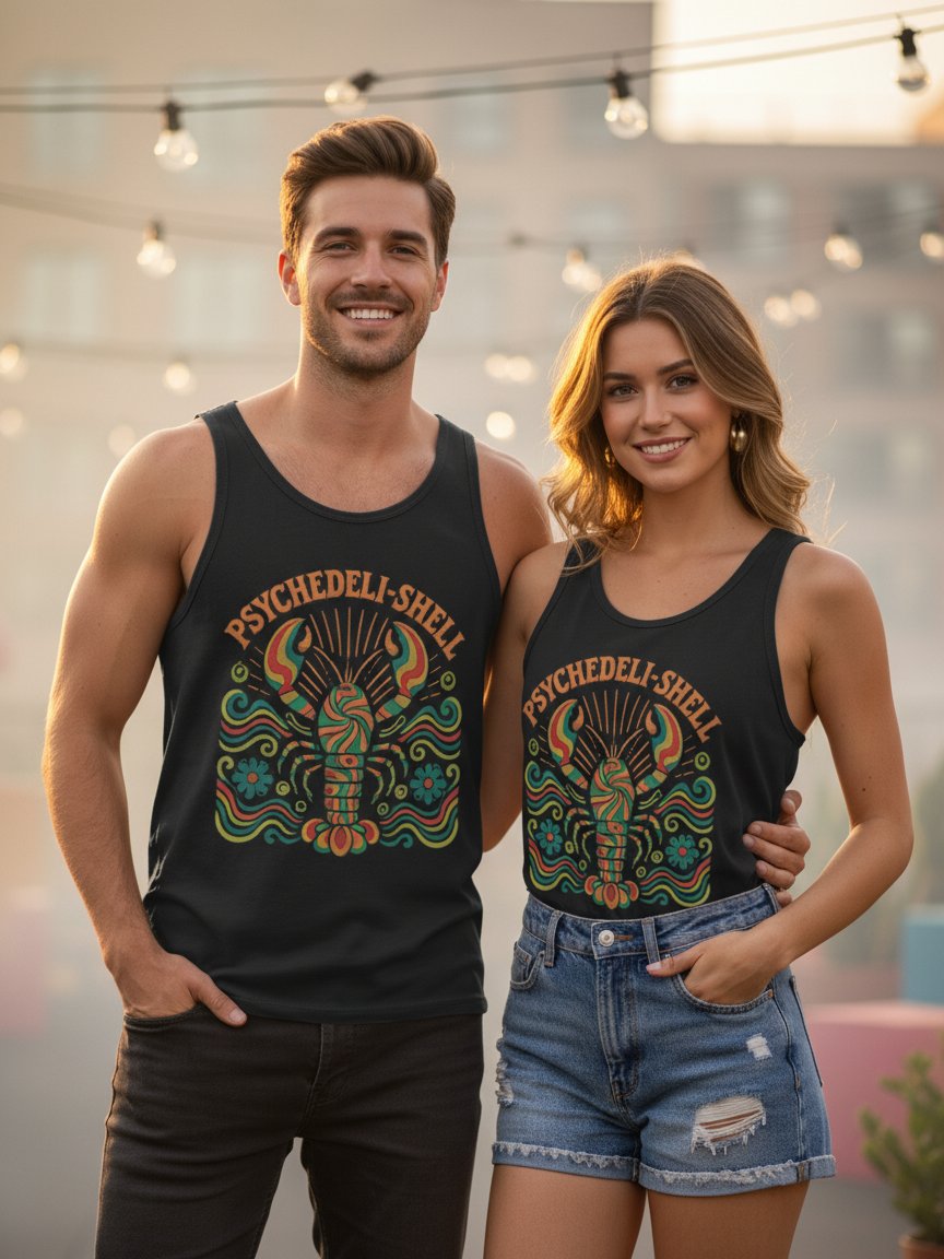 Psychedeli-shell Tank Top | 70s Hippie Lobster Psychedelic Tee product image (1)