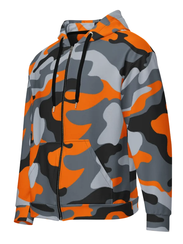 Orange Chrome Camo Hoodie – Bold Y2K Streetwear Zip-Up product image (4)
