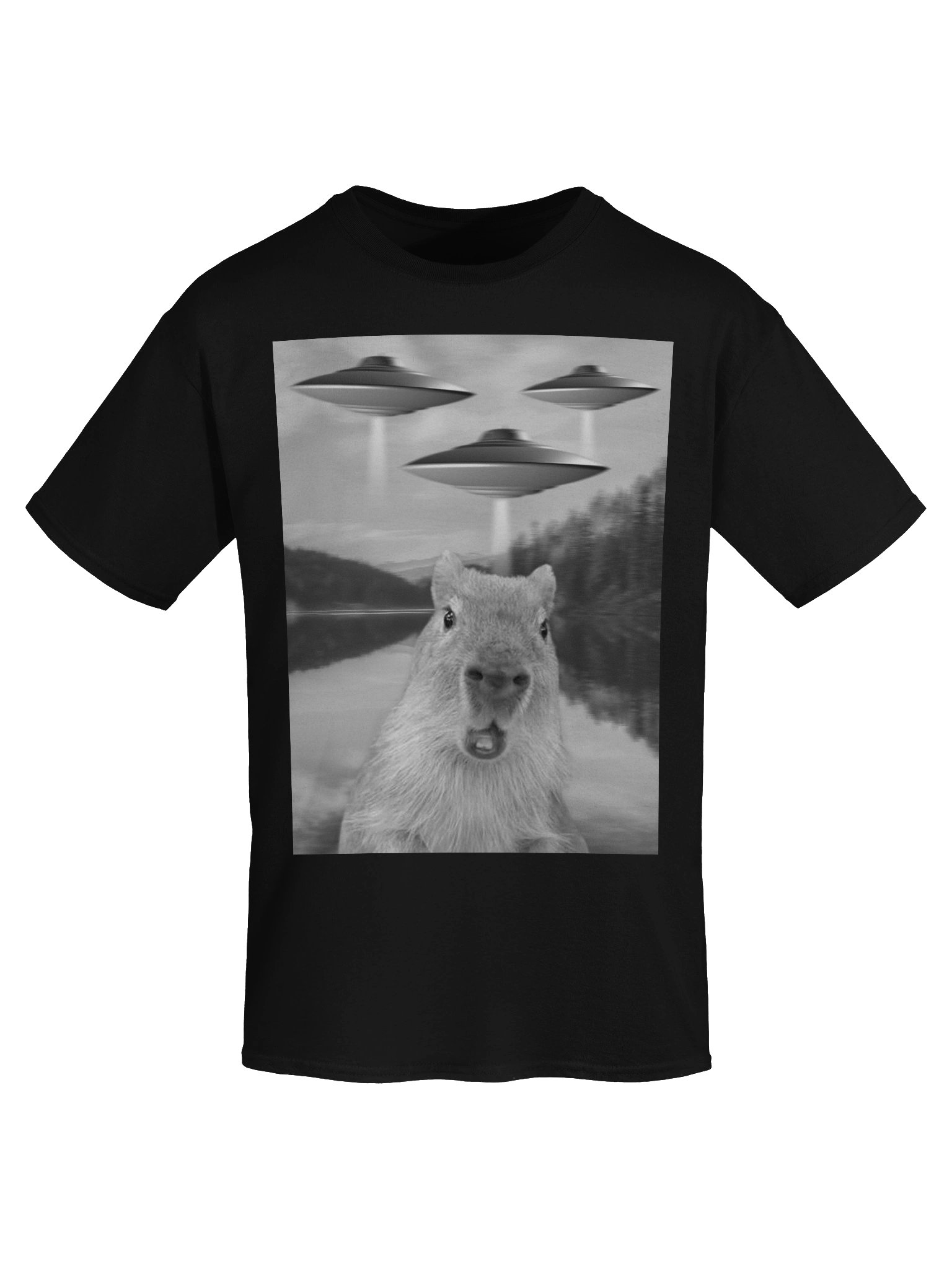 Funny Graphic Tee Capybara Selfie with UFOs Weird product image (7)
