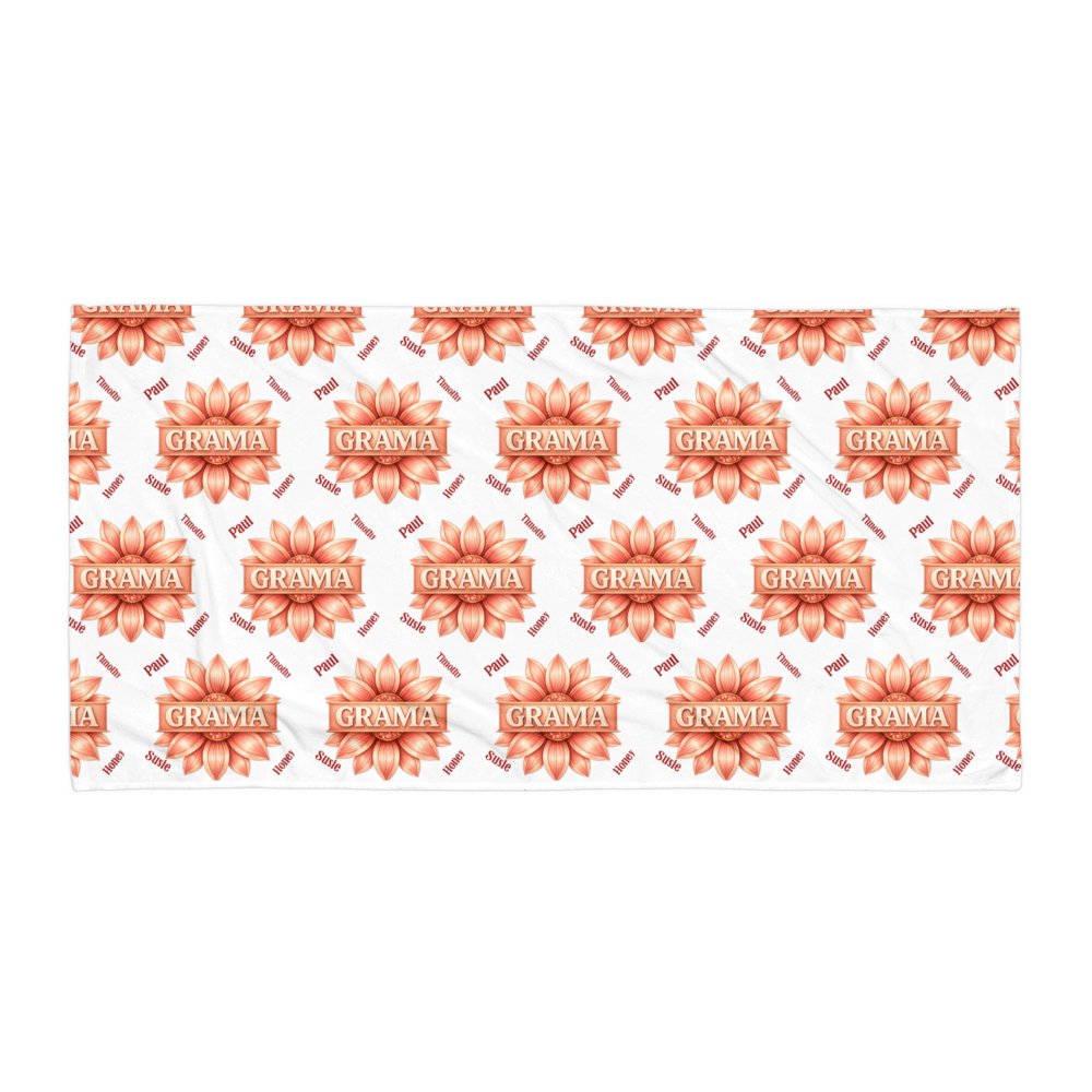 Personalized Grama Beach Towel – Custom Name Floral Sunset Towel | Gift for Grandma, Custom Bath & Pool Towel (30x60, 36x72) product image (1)