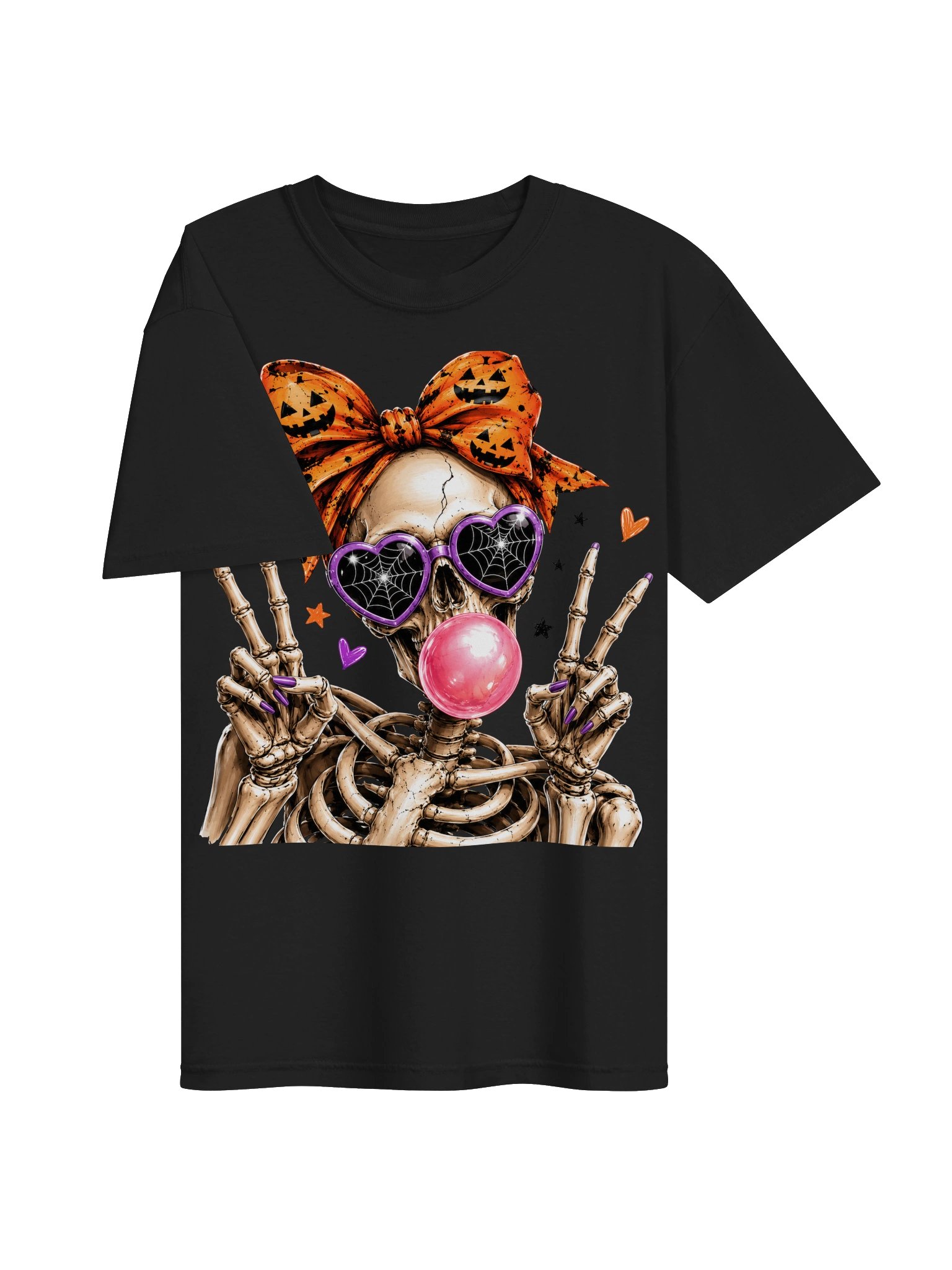 Pink Bubblegum Skeleton Girl T-Shirt — Halloween Bow Graphic Tee, Oversized Fit product image (6)