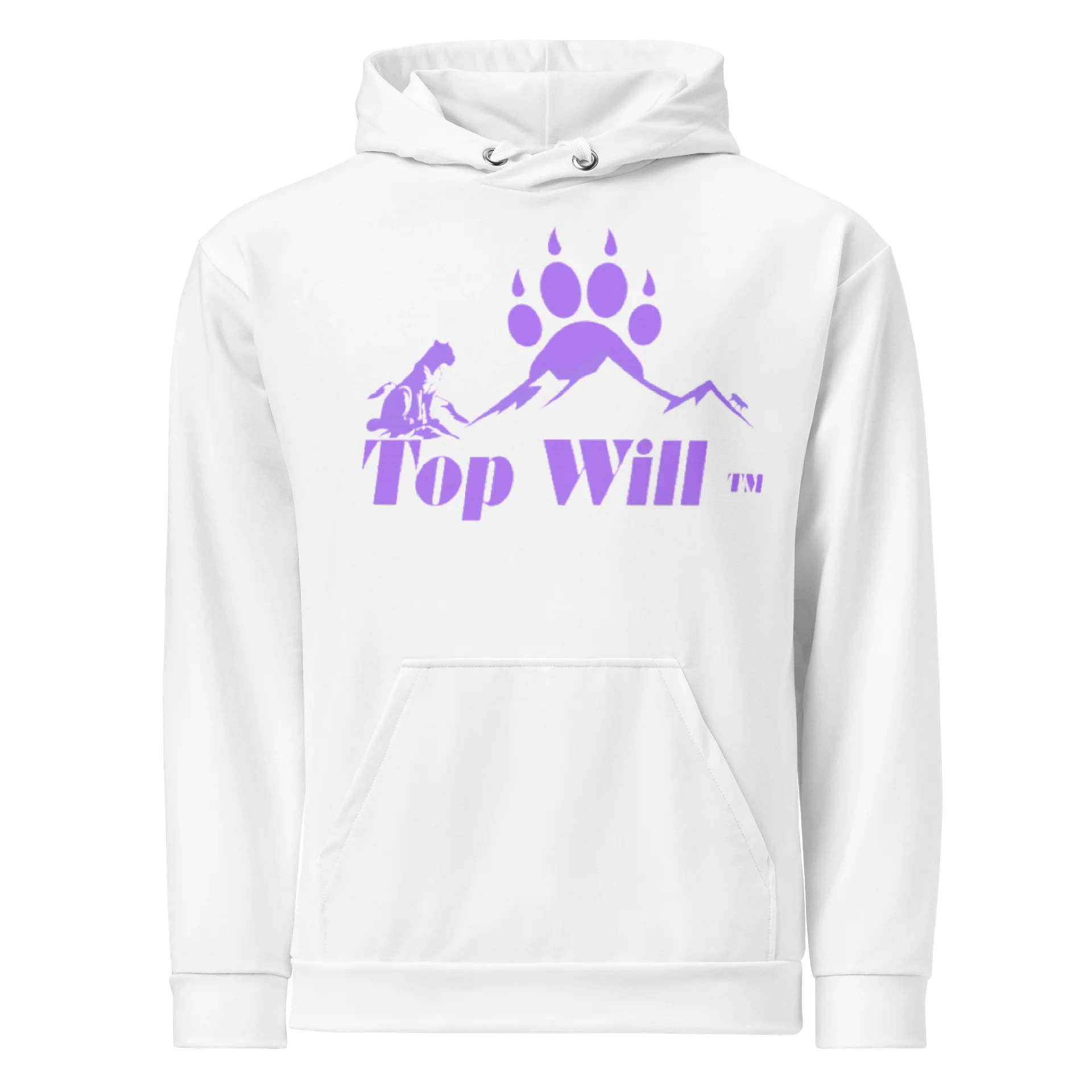 Top Will™ Unisex White & Purple Paw Rise Cotton Hoodie product image (1)