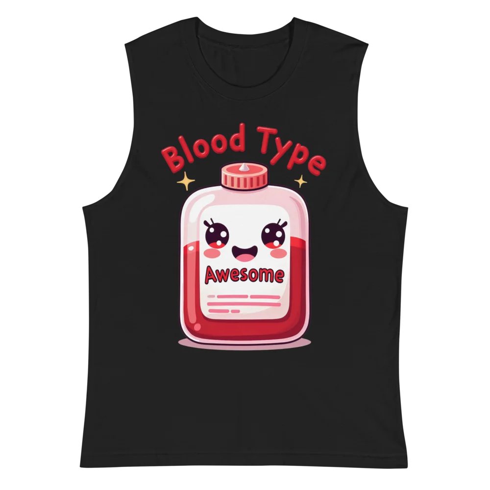 Awesome Blood Type Smiling Cartoon Blood Bag Muscle Tank product image (3)